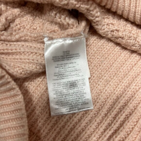 BCBG MAXAZRIA Caleigh Pink Salmon Thick Cable Knit Long Cuffed Sleeve Sweater M - Picture 5 of 6